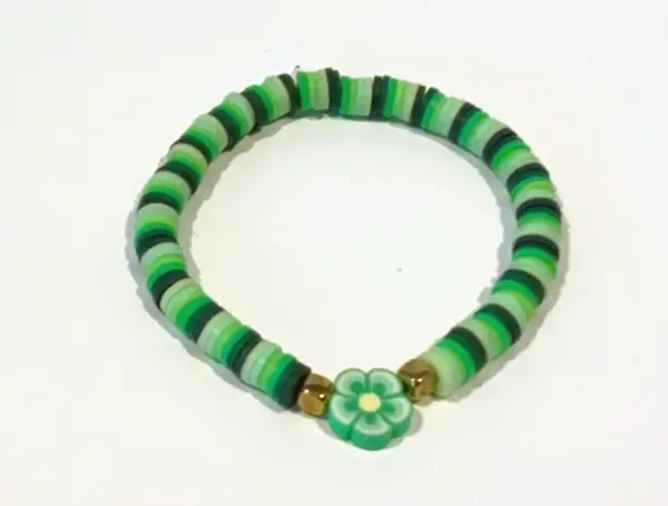 Green Gold Beads and Shamrock Charm Bracelet