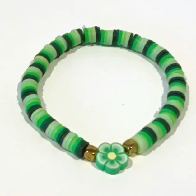 Green Gold Beads and Shamrock Charm Bracelet