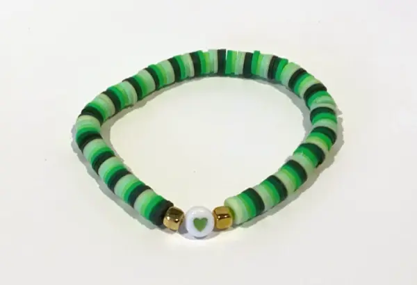 Green Ombre Clay and Gold Beads with Heart Charm Bracelet