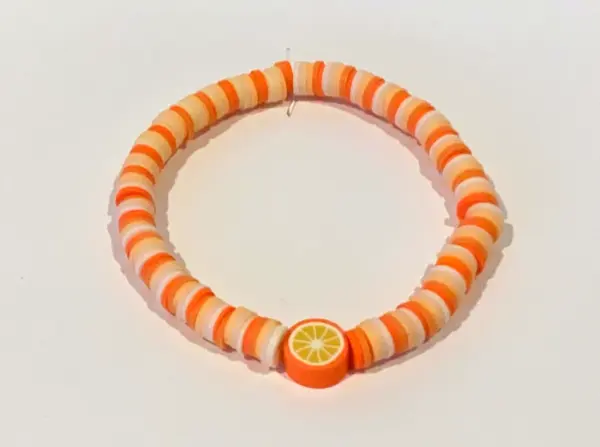 Orange Ombre Clay Beads with Orange Charm Bracelet