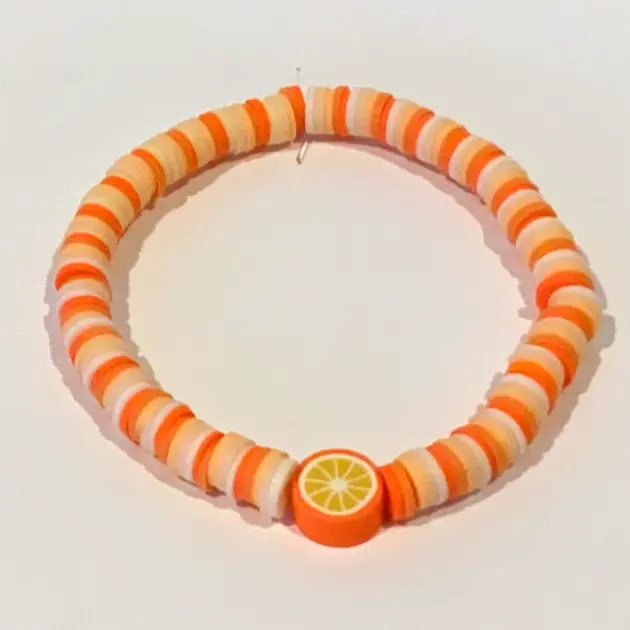 Orange Ombre Clay Beads with Orange Charm Bracelet