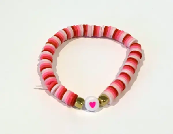 White and Various Shades of Pink Beads with Heart Charm Bracelet