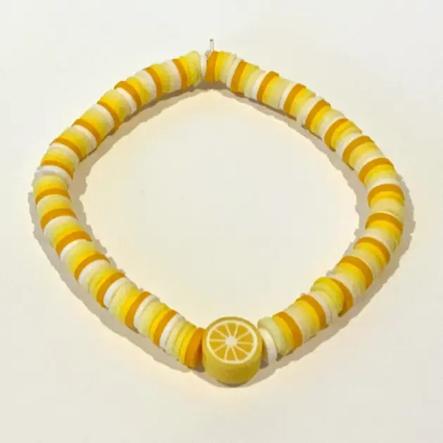 Yellow Ombre Clay Beads with Lemon Charm Bracelet